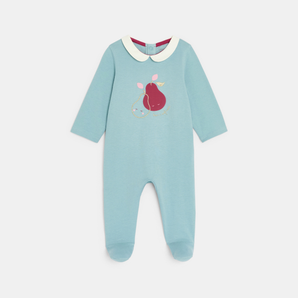 بيجاما قطنية، خضراء اللون، مرسوم عليها ثمرة الكمثرى، للطفلة الصغيرة